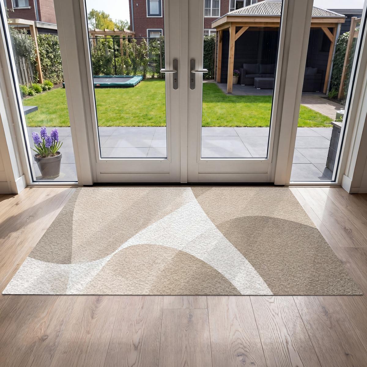 FUSSMATTE Glatte Oberflächen - Harmonisch - Wellenförmig Schmutzfangmatte 180x120 cm - Beige, Kunststoff (180/0.4cm) - MuchoWow