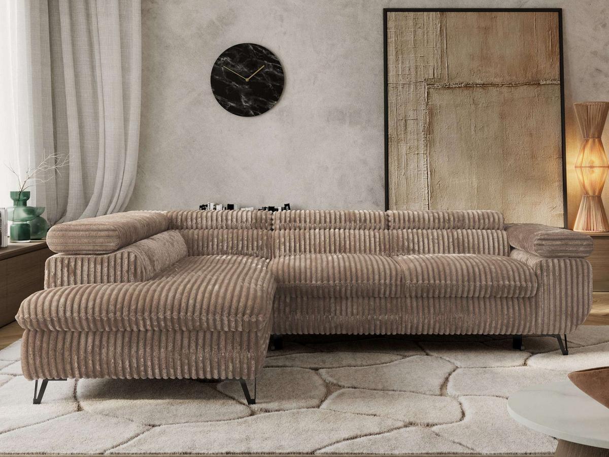 ECKSOFA PABLO L Braun Cord - Links Seite - Schwarz/Braun, Textil/Metall (208/273cm) - MKS
