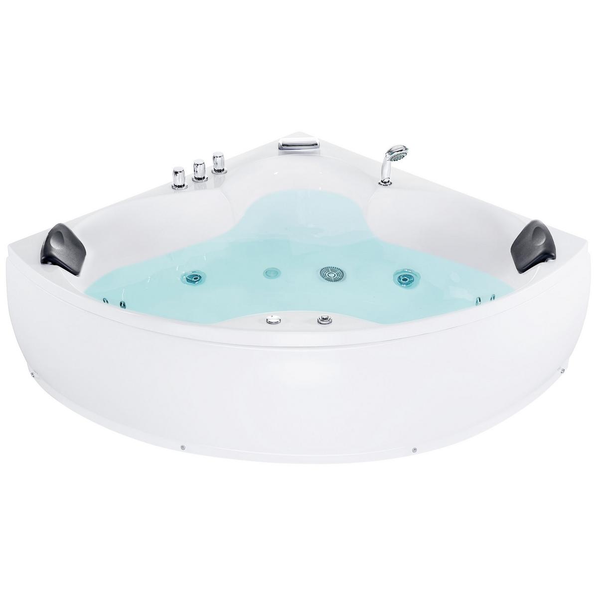 WHIRLPOOL-BADEWANNE mit LED 150x205x56 cm weiß Senado - Weiß, Kunststoff (150/56/205cm) - Beliani