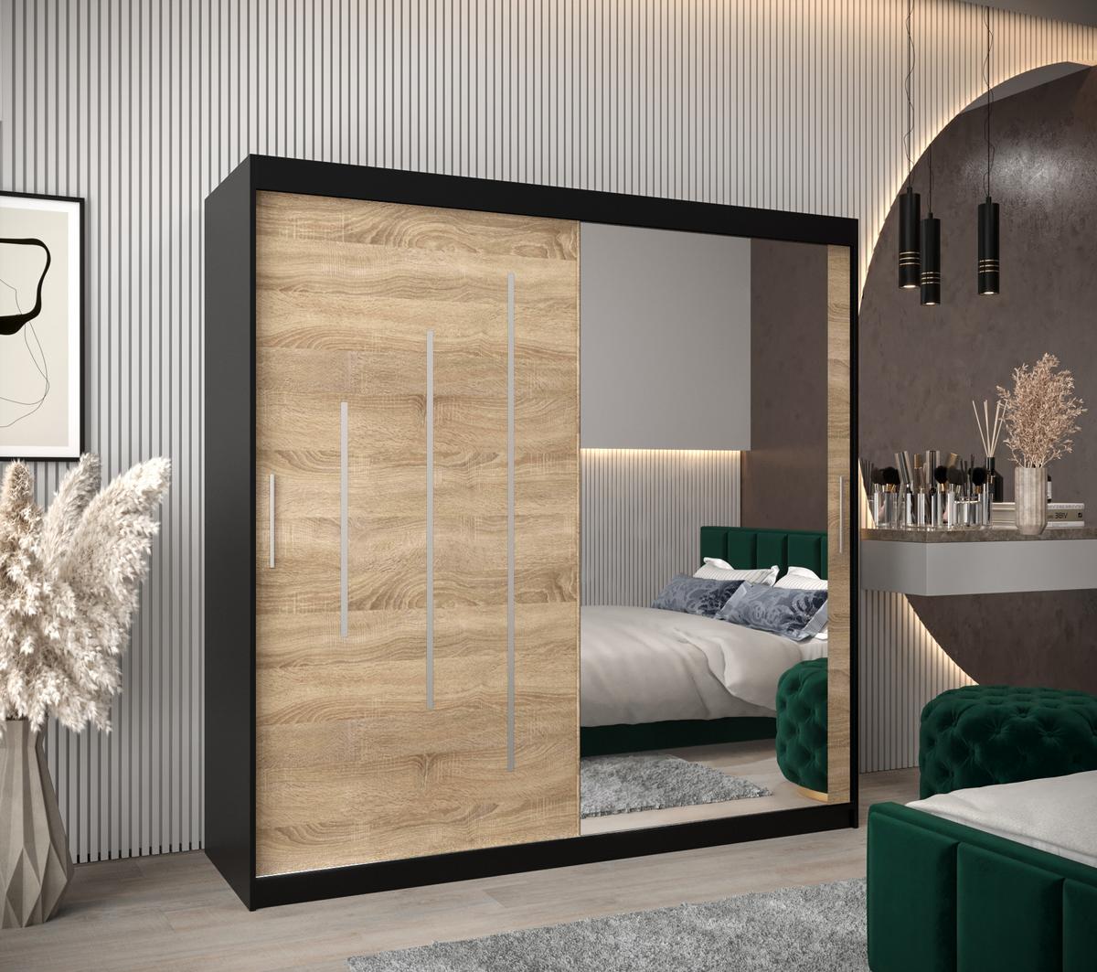 SCHWEBETÜRENSCHRANK 200/200/62 2-türig - Silberfarben/Schwarz, Holz/Kunststoff (200/200/62cm) - Abiks Möbel