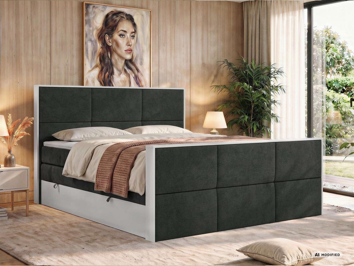 BOXSPRINGBETT DELVIT KING DUO 140/200 - Dunkelgrau Stukture - Topper Visco - H4 - Dunkelgrau/Schwarz, Kunststoff/Textil (140/200cm) - MKS
