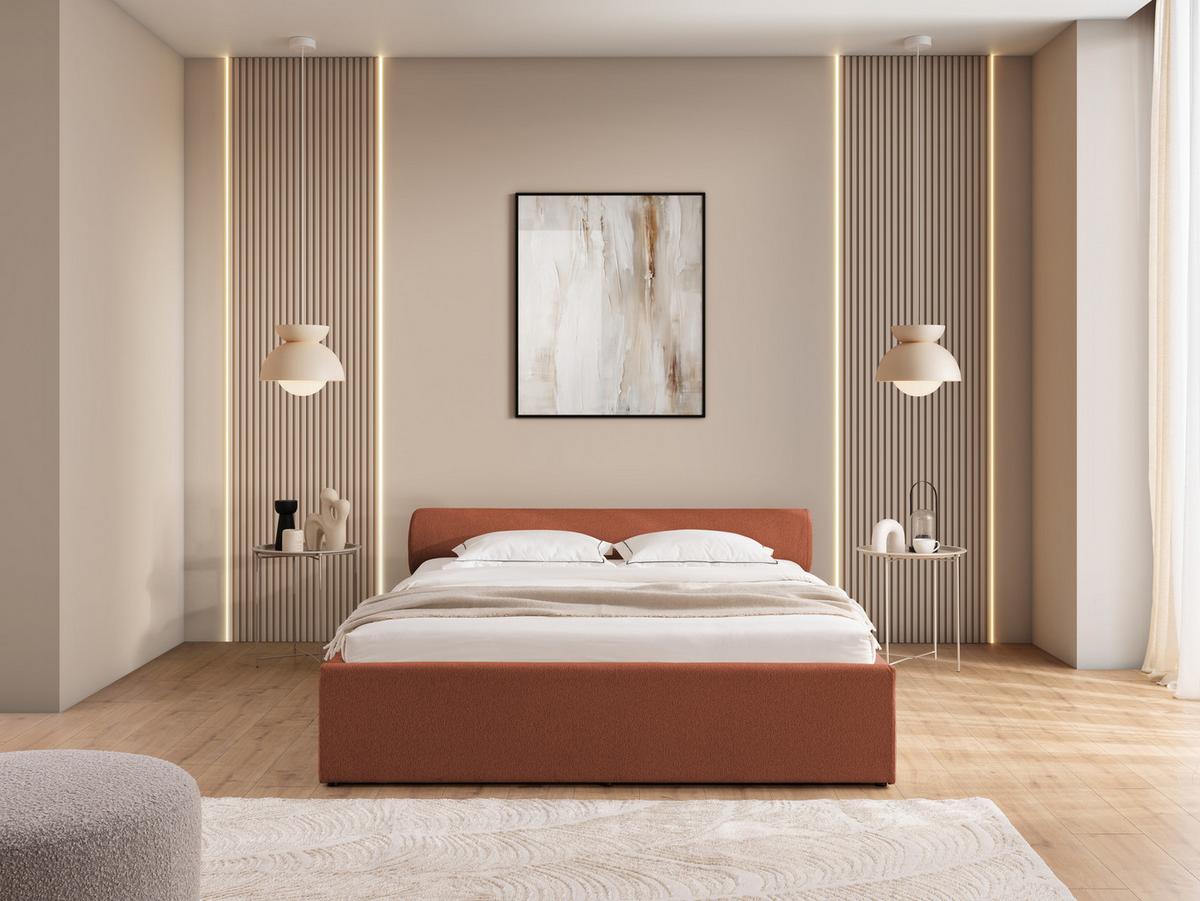 POLSTERBETT 200/200 cm Josy im Designer-Look mit Bettkasten und Lattenrost aus Terrakotta Chenille-Stoff - Terracotta/Schwarz, Holz/Kunststoff (200/200cm) - S-Style Möbel