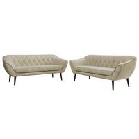 SITZGARNITUR PIRS 3+3 - Beige Velvet - Schwarze Beine - Beige/Schwarz, Holzwerkstoff/Textil (180/75/74cm) - MKS
