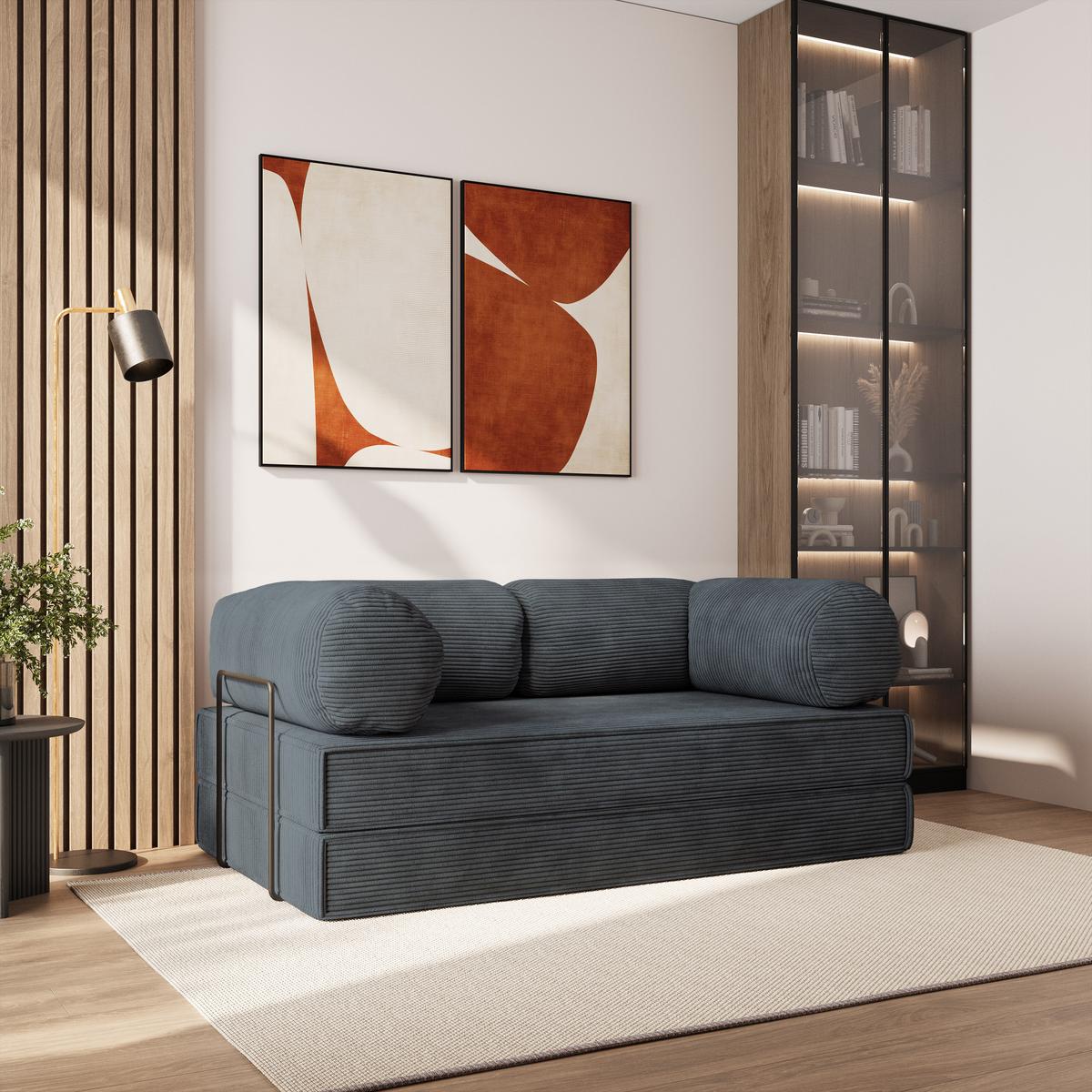BETTSOFA ALVIO aus Schaumstoff Cordstoff Grau Schlaffunktion - Dunkelgrau, Textil (170/68/80cm) - MASSENO