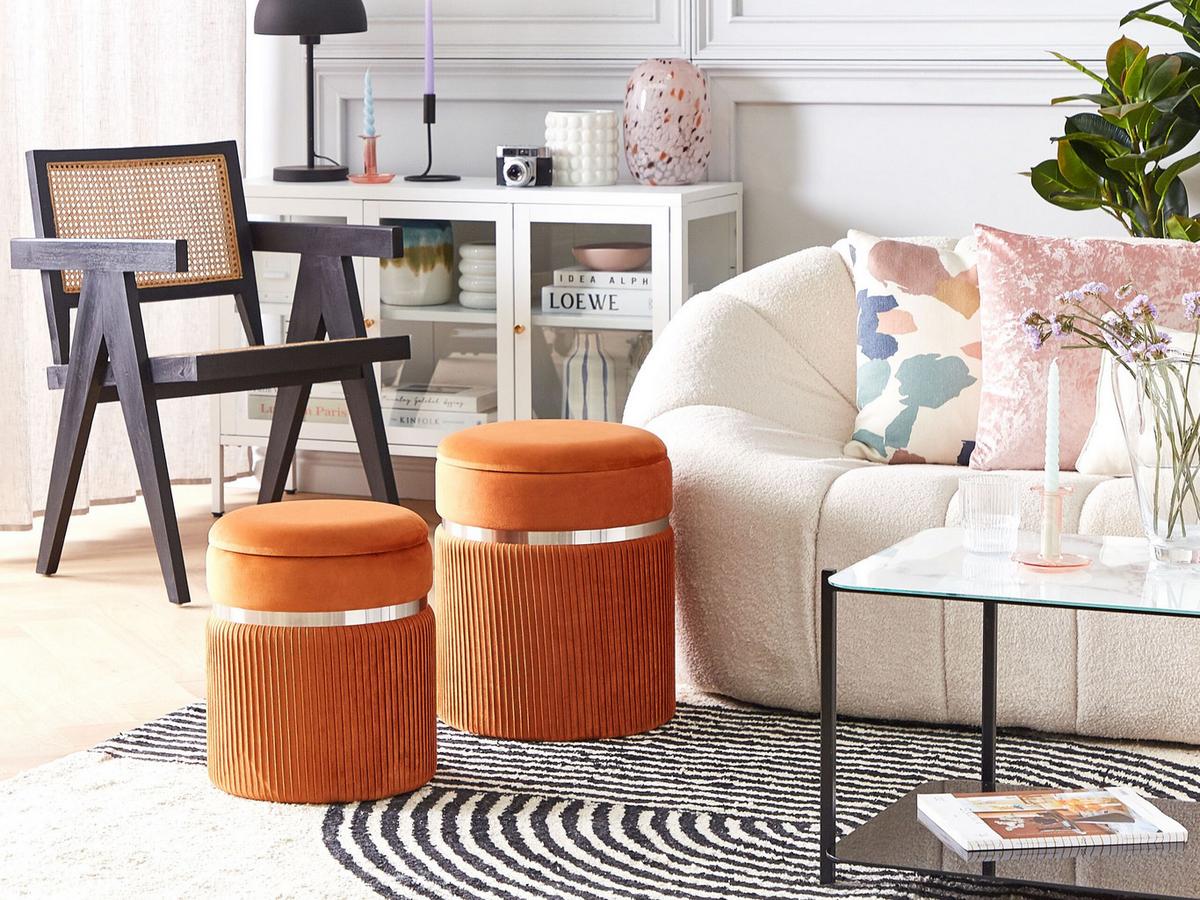 POUF Camdenton 36-31/36-31/44-38 cm - Orange, Textil (36/38/36cm) - Beliani