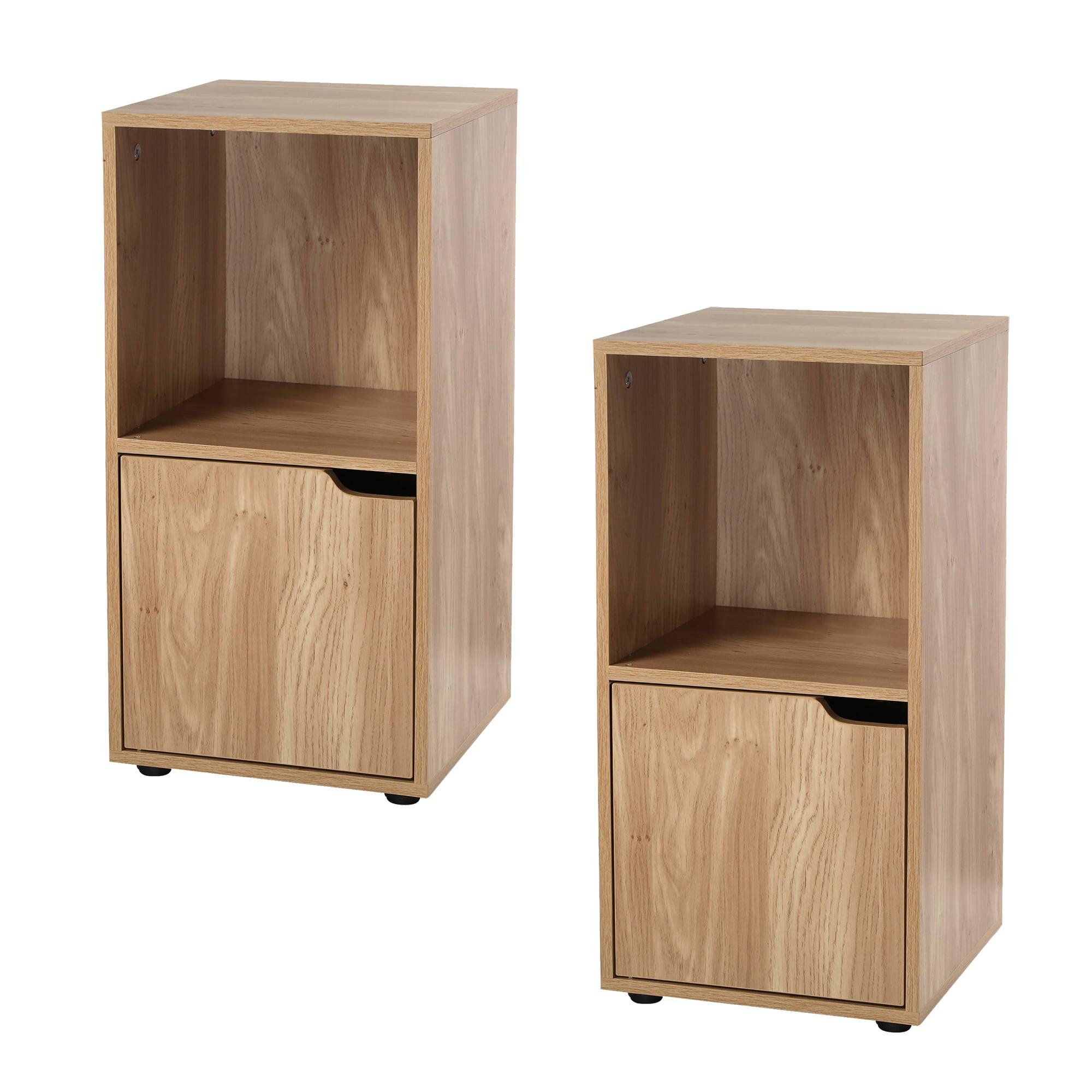 NACHTTISCH mit 2 Fächern im Holzdekor mit 1 Tür - L31 cm - 2er Set - Eschefarben, Holzwerkstoff (29/61.6/61.6cm) - Calicosy