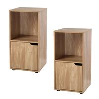 NACHTTISCH mit 2 Fächern im Holzdekor mit 1 Tür - L31 cm - 2er Set - Eschefarben, Holzwerkstoff (29/61.6/61.6cm) - Calicosy