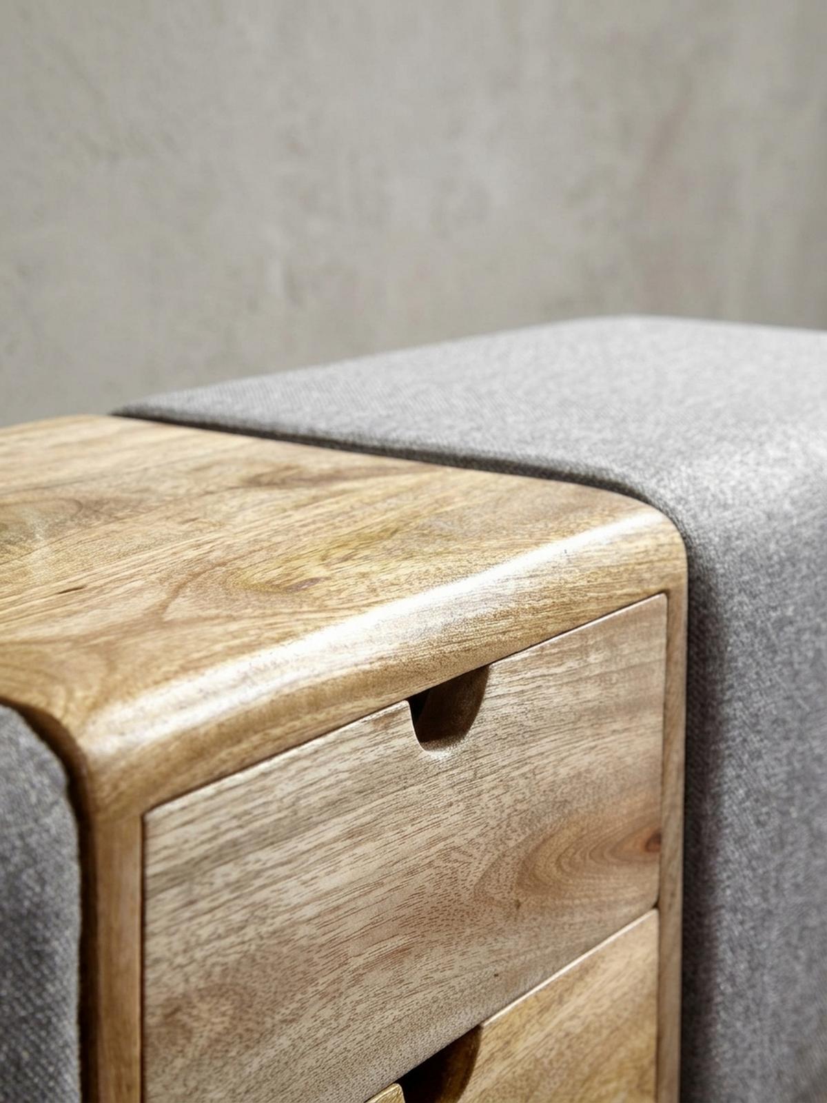 SITZBANK Massivholz Stoffbezug mit 2 Schubladen, Grau 120x30x56 cm - Braun/Grau, Mangoholz/Textil (120/56/30cm) - KADIMA DESIGN
