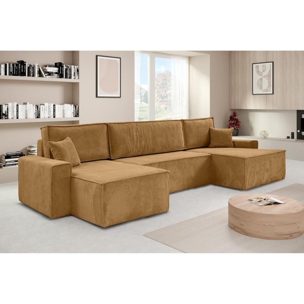 WOHNLANDSCHAFT Hektor U mit Schlaffunktion gelb - Gelb/Schwarz, Kunststoff/Textil (377/94/152cm) - Beautysofa