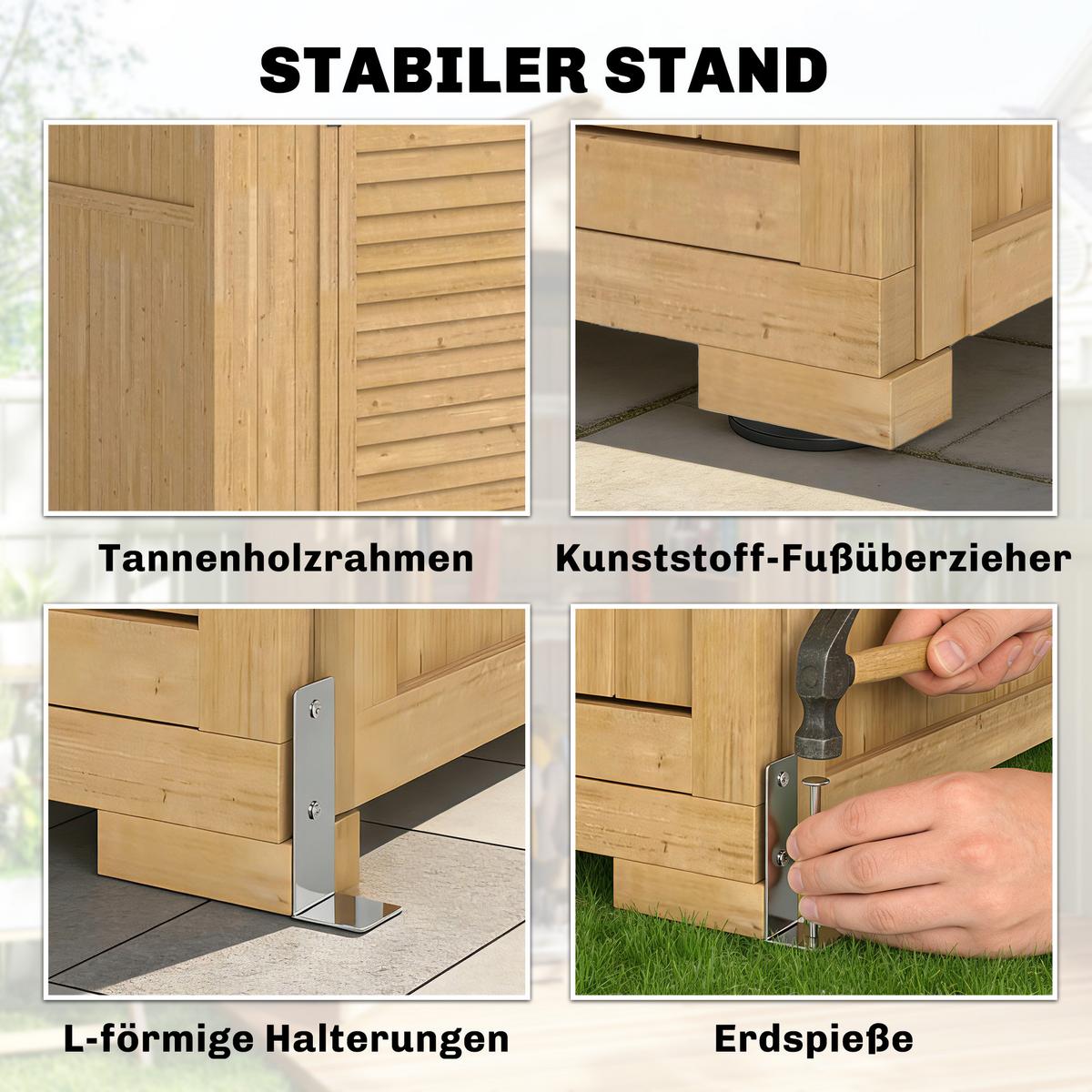 GERÄTESCHUPPEN Tannenholz Braun - Hellbraun, Holz/Kunststoff (57.5/197/128cm) - Outsunny