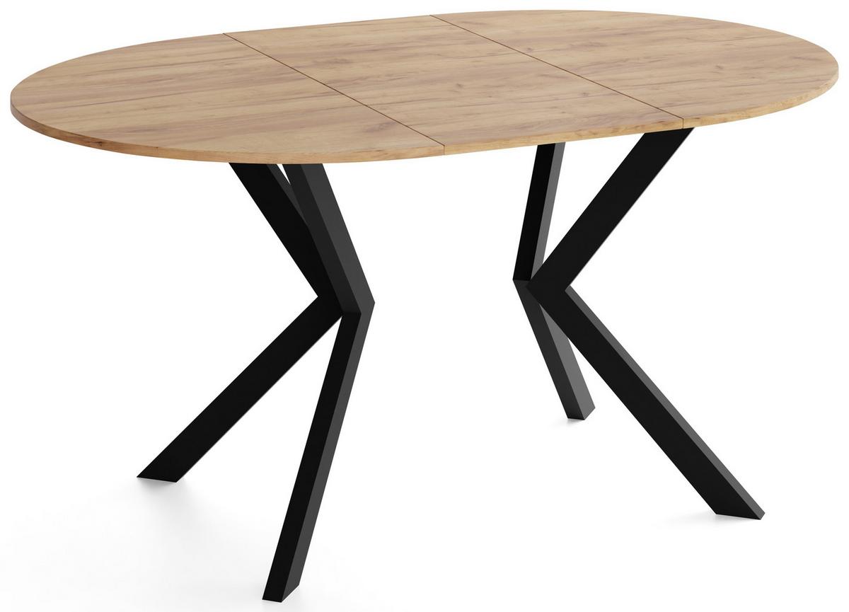 ESSTISCH Valio rund oval ausziehbar verlängerbar mit schwarzen Metallbeinen, Eiche Braun 100-140/100/76 cm - Eiche Wotan/Schwarz, Holzwerkstoff/Metall (100/140/76cm) - WFL GROUP