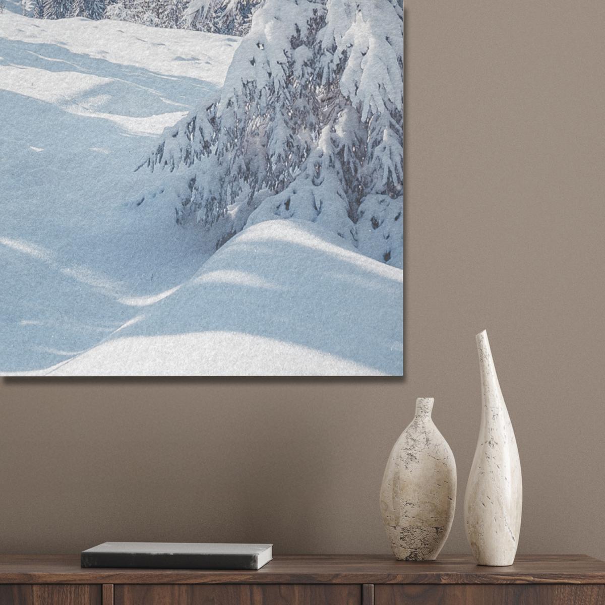 AKUSTIKBILD Winterlandschaft - Natur - Berge - Bäume - Schnee Wanddeko 70x100 cm - Hellblau, Kunststoff (70/100/0.9cm) - MuchoWow
