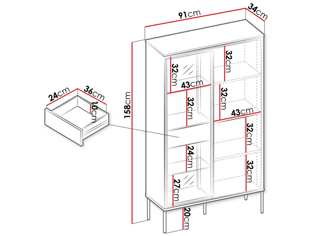 VITRINE 2D1W Visso VI-01 - Eichefarben/Schwarz, Holzwerkstoff/Metall (91/158/34cm) - MIRJAN24