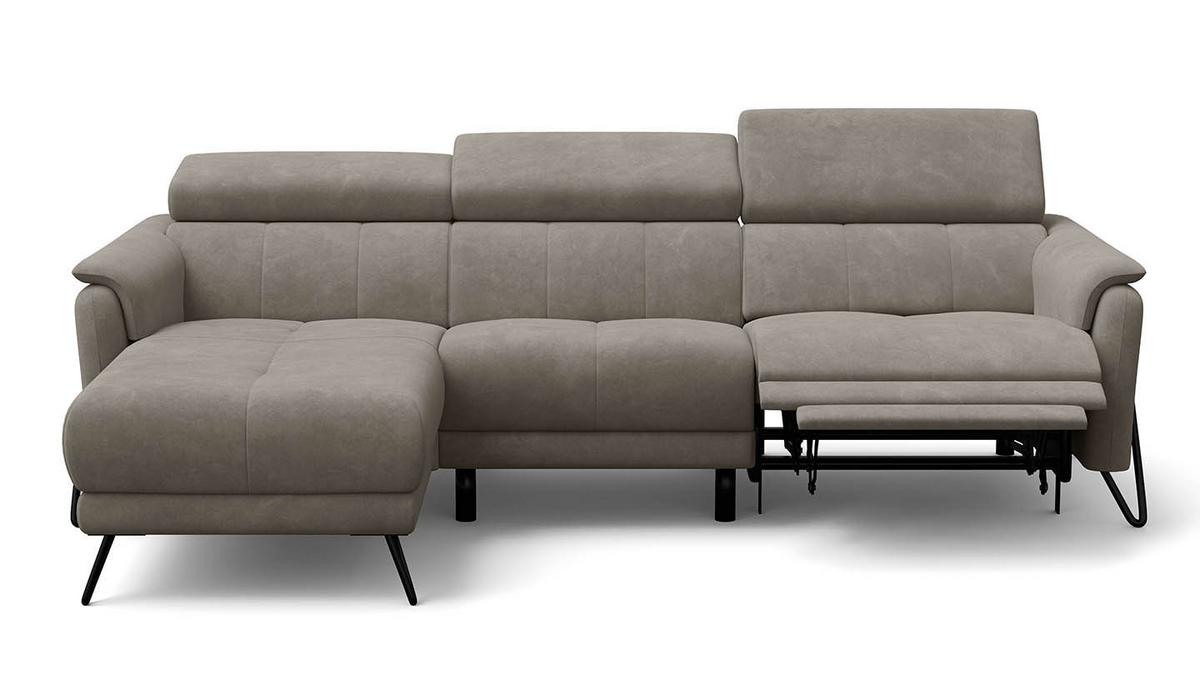 ECKSOFA RODEN 4-Sitzer mit Relax, beige, Veloursstoff - Beige, Holz/Textil (268/92cm) - Wozimo