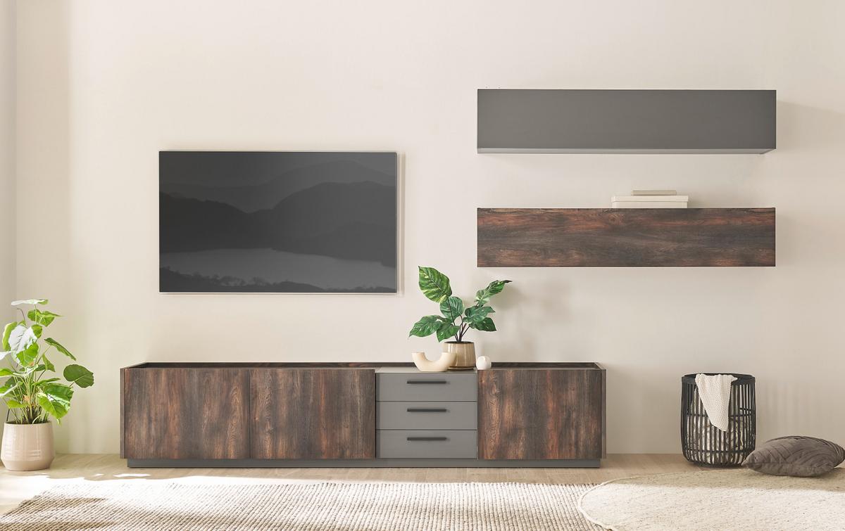 HÄNGESCHRANK Thermo Eiche, Wandschrank hängend 152 x 30 cm - Eichefarben/Grau, Holzwerkstoff (152/30/30cm) - Furn.Design