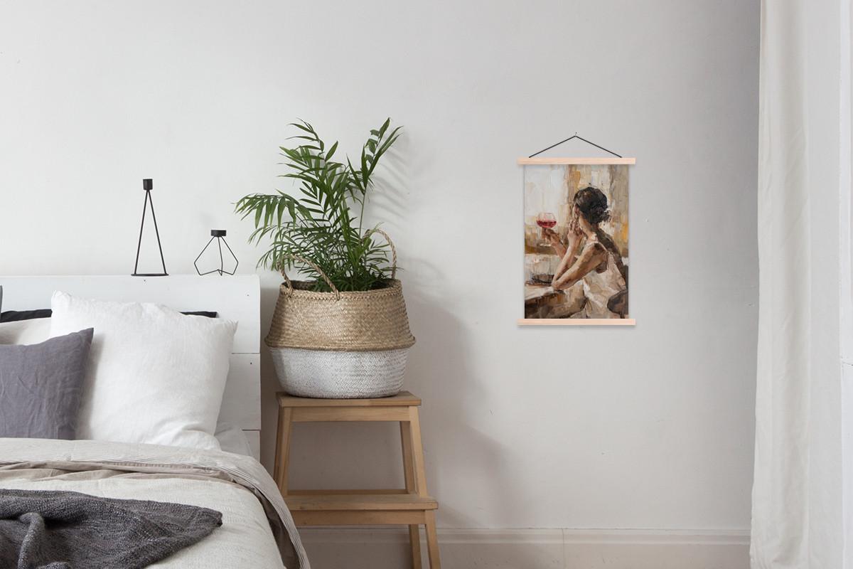 POSTER MIT MAGNETLEISTEN Ölgemälde - Frau - Wein Deko Wohnzimmer 40x60 cm - Hellbraun, Textil (40/60/0.15cm) - MuchoWow