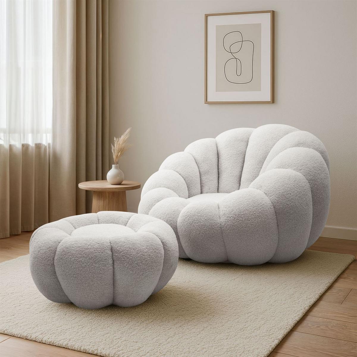 DREHSESSEL FLUFFY mit Fußstütze - Weiß, Textil (95/60/95cm) - Lookway