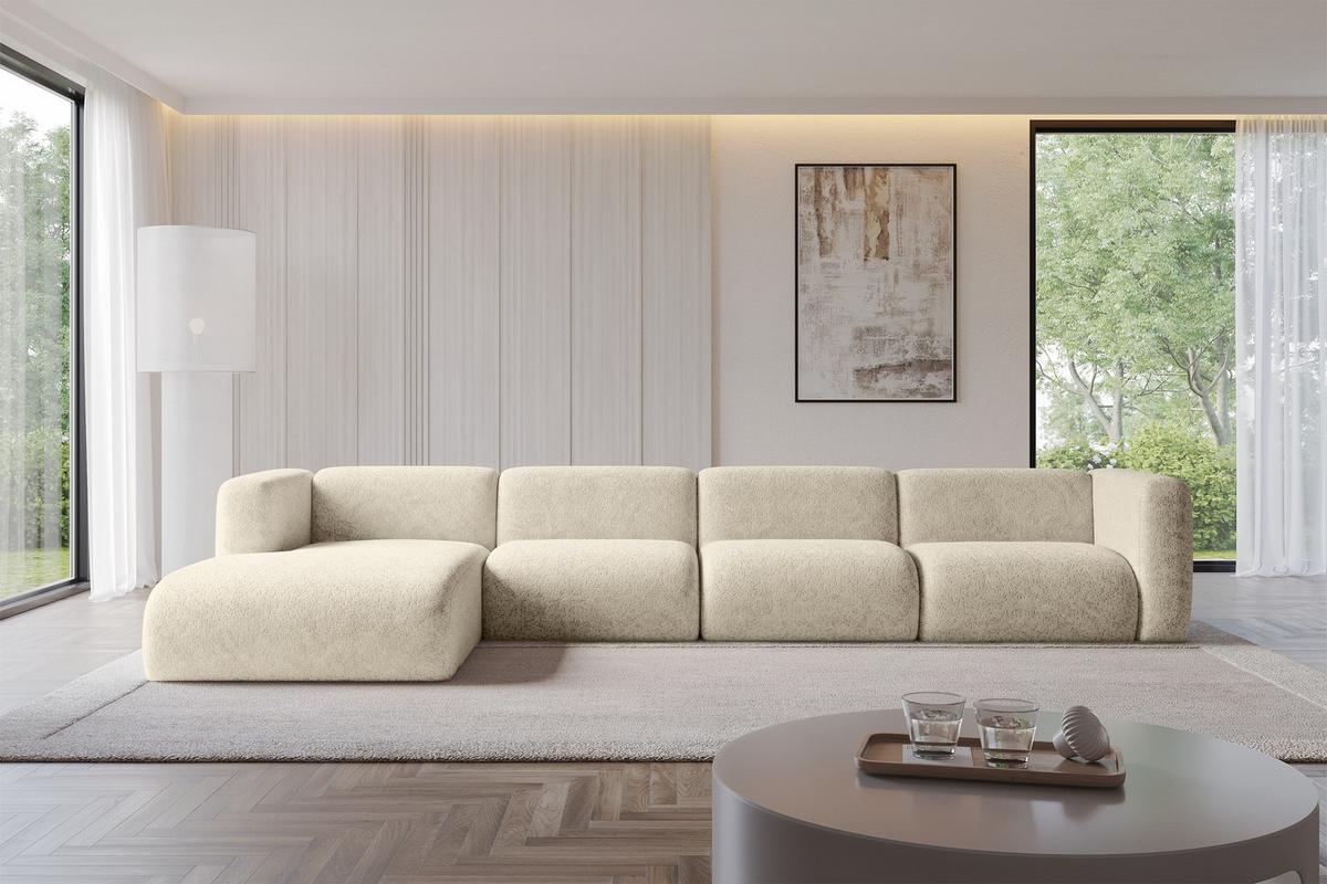 ECKSOFA Ottomane Links MIRA-L3 409x179x70 Creme Velours - Creme/Schwarz, Holzwerkstoff/Kunststoff (409/179cm) - ALTDECOR