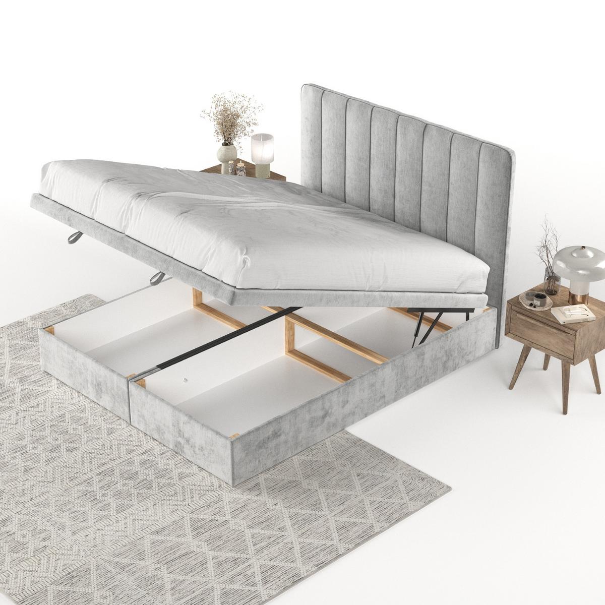 POLSTERBETT Vienna mit Stauraum 200/200 cm Hellgrau im Lotta Stoff - Hellgrau/Schwarz, Holz/Holzwerkstoff (200/200cm) - AltaBeds