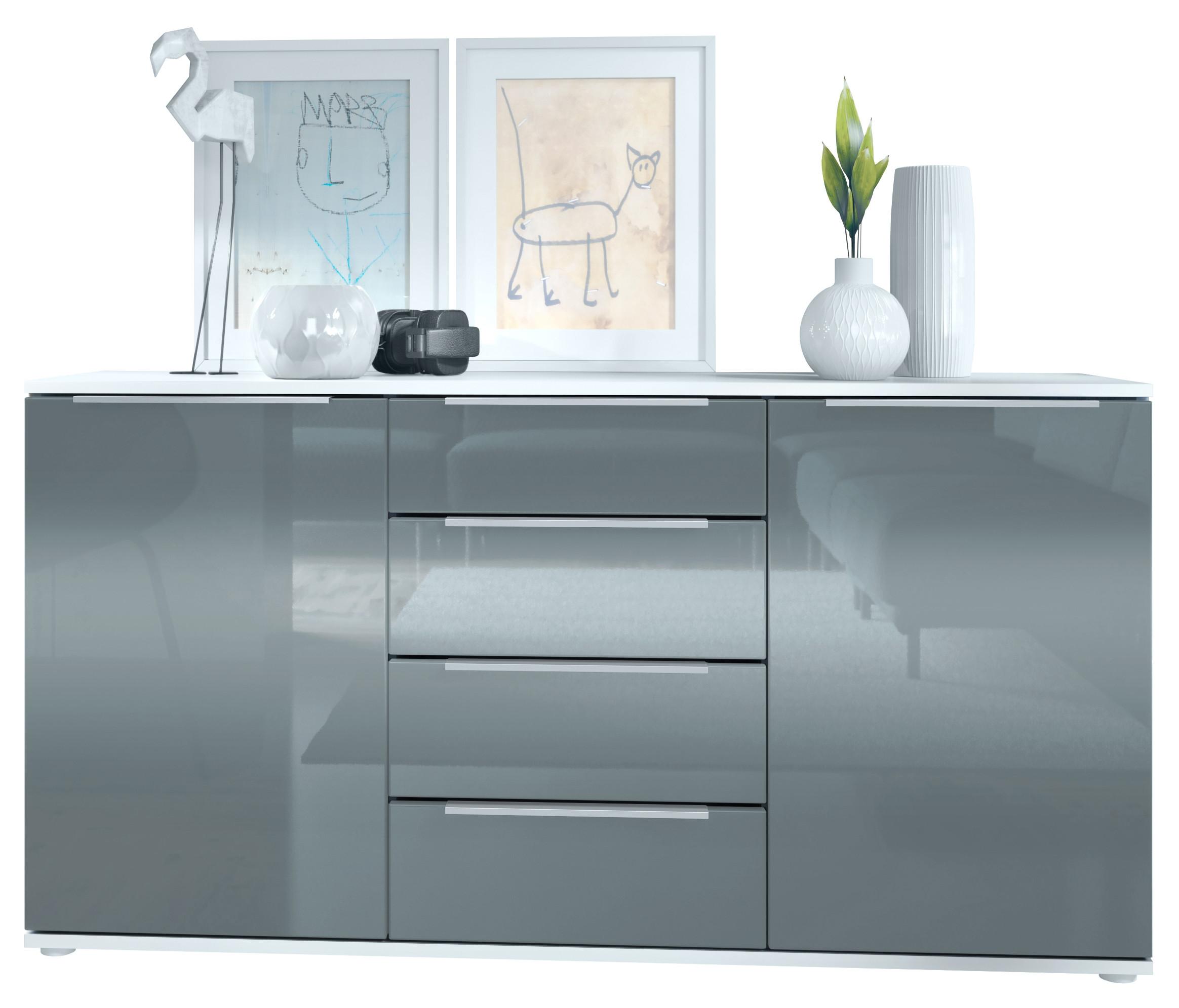 SIDEBOARD Porto Grau Hochglanz - Grau, Holzwerkstoff (139/72.5/35cm) - Vladon