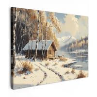 LEINWANDBILD Winter - Schnee - Zuhause - Natur Wandbild 40x30 cm - Hellbraun, Textil (40/30cm) - MuchoWow