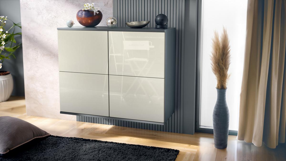 KOMMODE Rova Creme Hochglanz - Creme, Holzwerkstoff (92.5/73.5/35cm) - Vladon