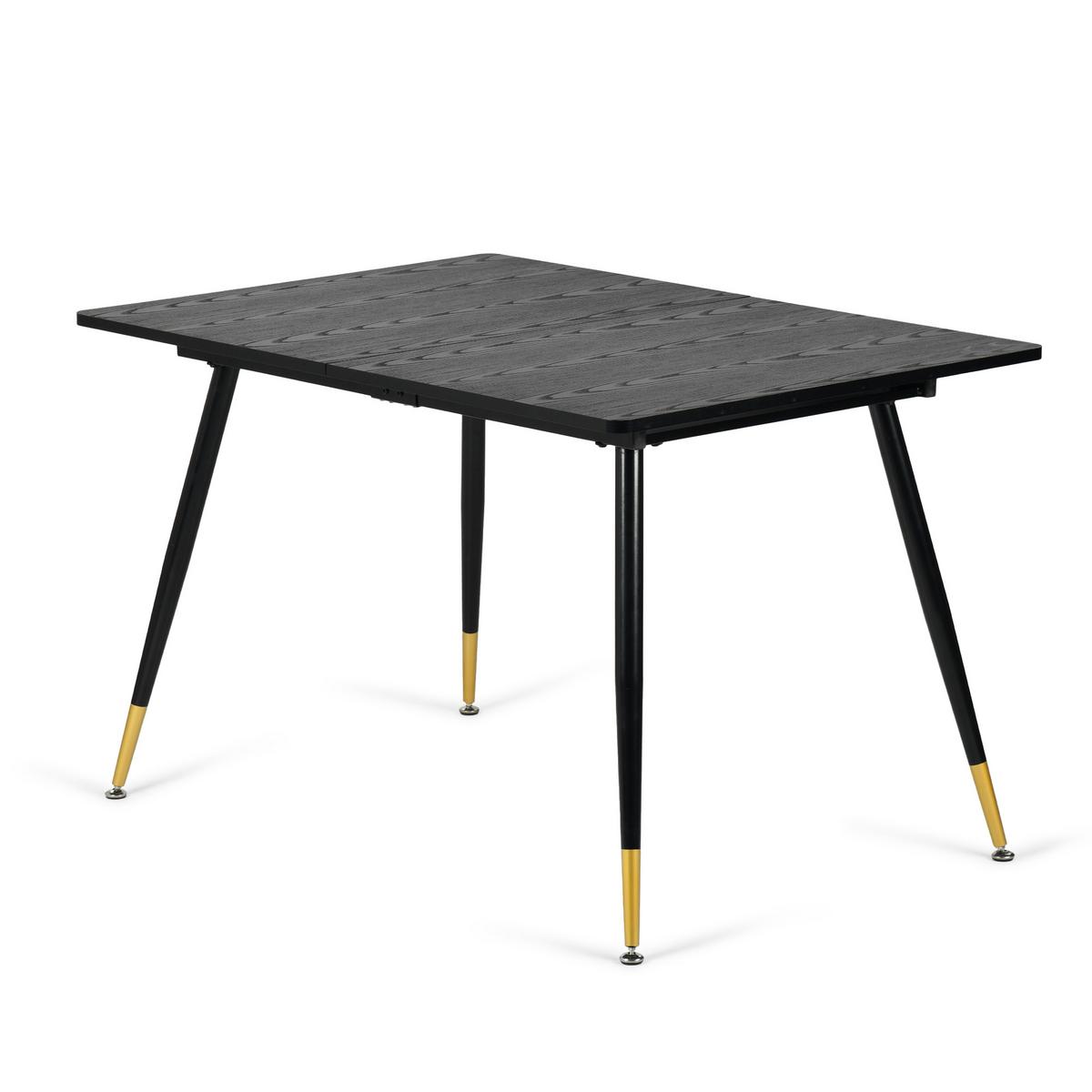ESSTISCH Schwarz Marmormuster rechteckig ausziehbar 120-160/80/75cm - Schwarz, Holz/Metall (80/120/75cm) - Urban Meuble