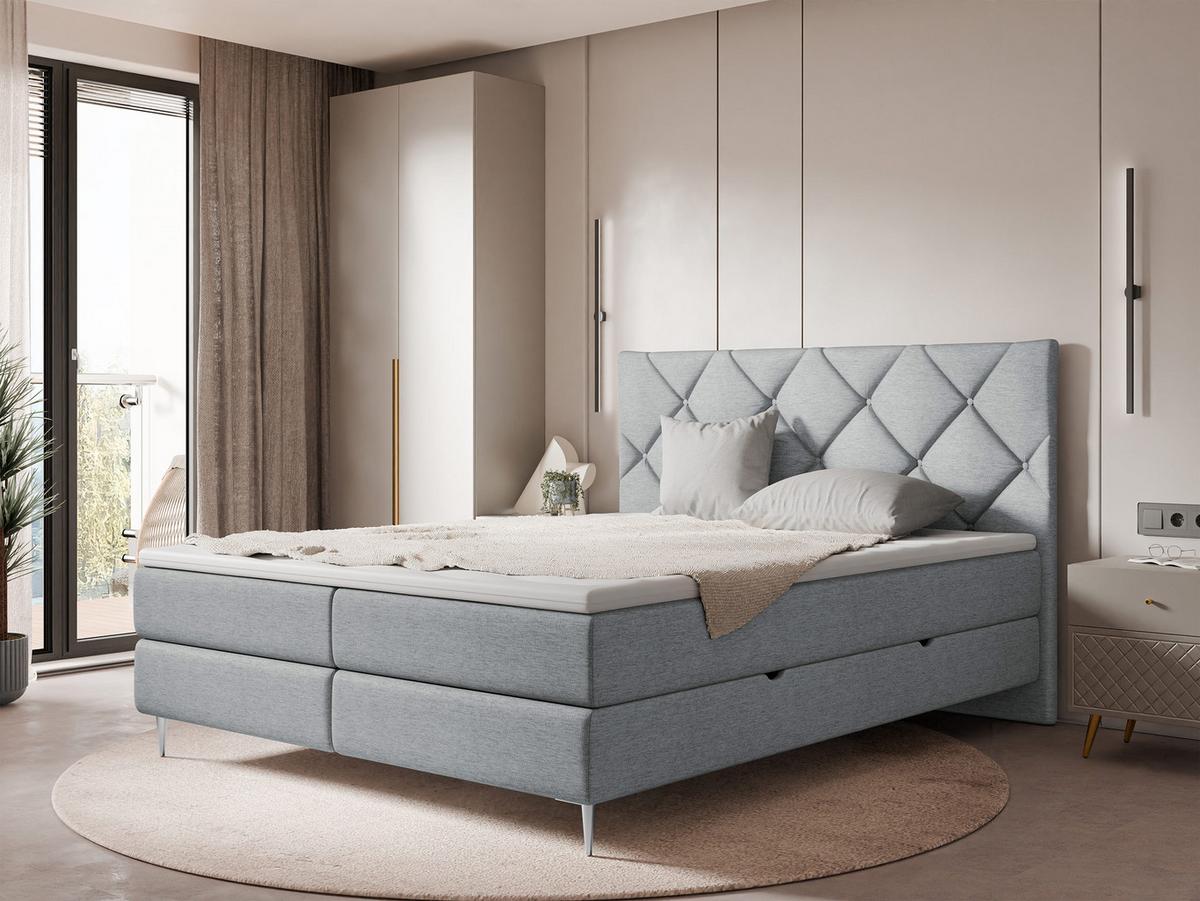 BOXBETT Letra - H3 - Chromfarben/Hellgrau, Holz/Textil (140/200cm) - MIRJAN24