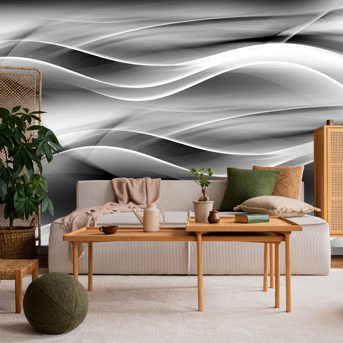 FOTOTAPETE für Badezimmer Abstrakte Monochrom Wellen Modern 400x280 - Schwarz/Weiß, Papier (400/280cm) - Muralo