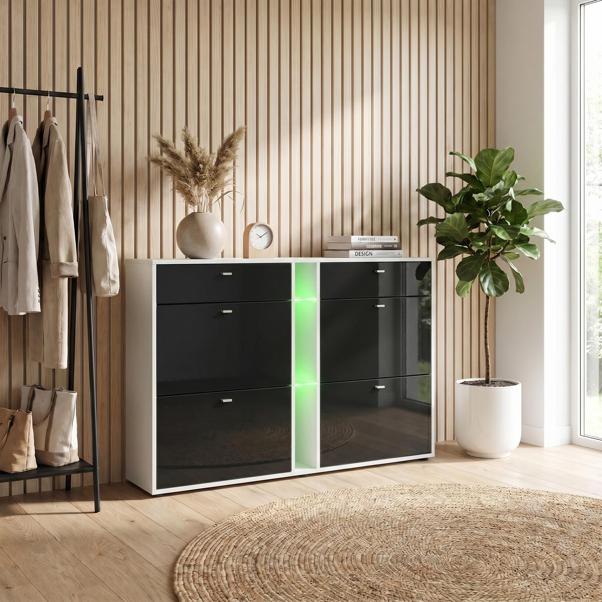 SCHUHSCHRANK Today Fronten in Schwarz Hochglanz - Schwarz Hochglanz, Holzwerkstoff (155.5/95/28cm) - Vladon