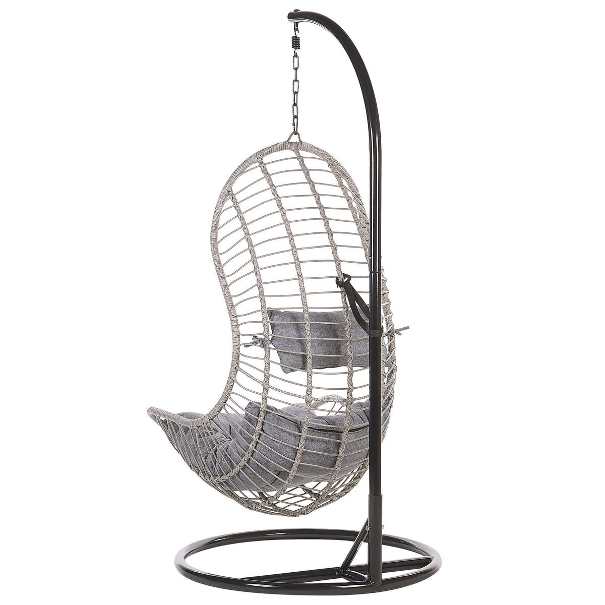 HÄNGESESSEL mit Gestell PE Rattan grau 97 cm Pineto - Grau, Kunststoff (80/199/97cm) - Beliani