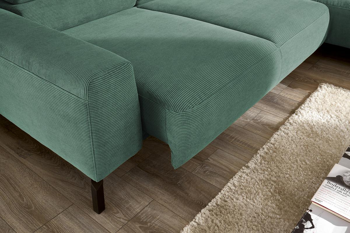 ECKSOFA MIT MOTORISCHEM SITZVORZUG DELIA Smaragdgrün Cord Relaxfunktion - Smaragdgrün/Schwarz, Textil/Metall (276/219cm) - KAWOLA