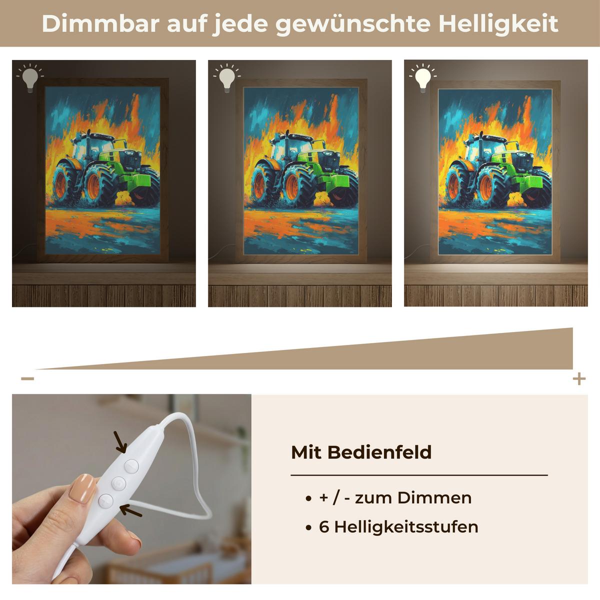 NACHTTISCHLAMPE Abstrakt - Traktor - Grün 20x30 cm - Dunkelblau, Holzwerkstoff (8/20/30cm) - OnlyWow