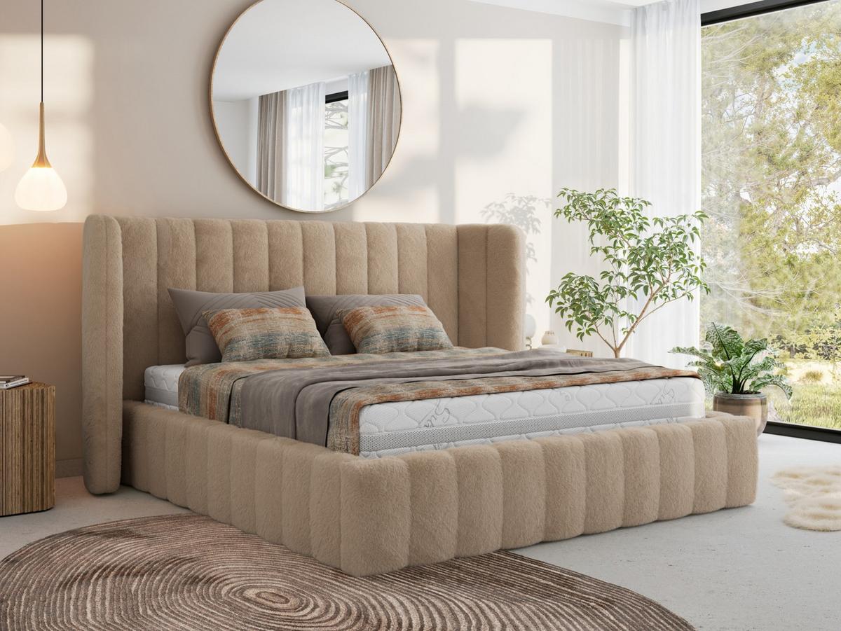 POLSTERBETT GOLETTA CLASSIC 140/200 - Beige Plüsch - Multipocket-Matratze - Beige, Textil (140/200cm) - MKS