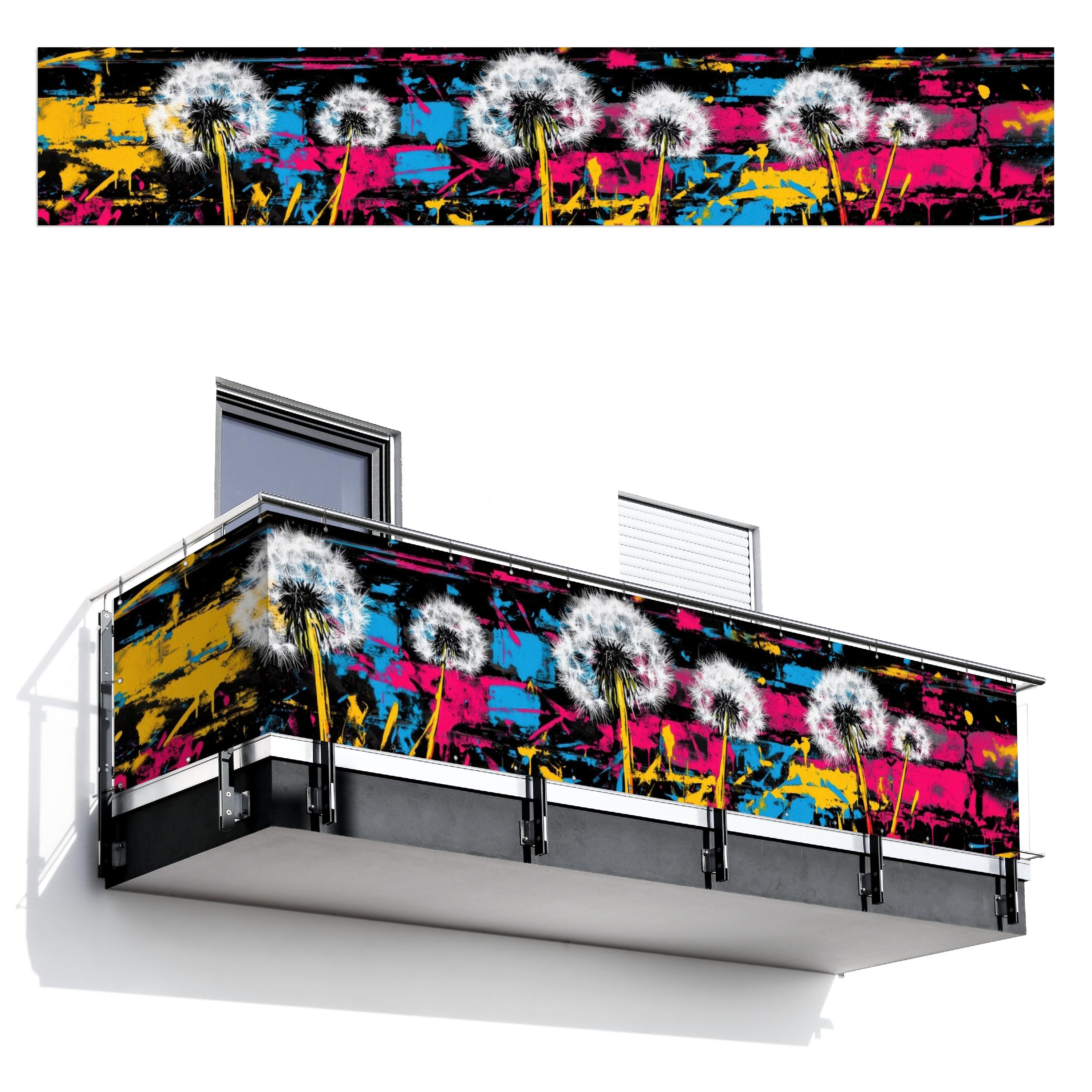 BALKON-SICHTSCHUTZ Straßenkunst - Bunt - Wand Groß 500x85 cm - Schwarz, Kunststoff (500/85cm) - MuchoWow