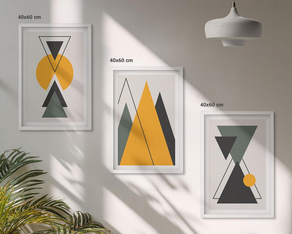 BILDER SET 3er Set - 40x60 cm Weißer Rahmen - Abstrakte geometrische Formen - Weiß, Kunststoff (40/60cm) - TULUP