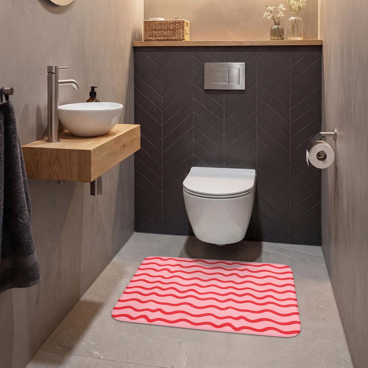 WC-VORLEGER Verspielt - Muster - Rot Toilettenteppich 80x50 cm - Rosa, Textil (80/1cm) - OnlyWow