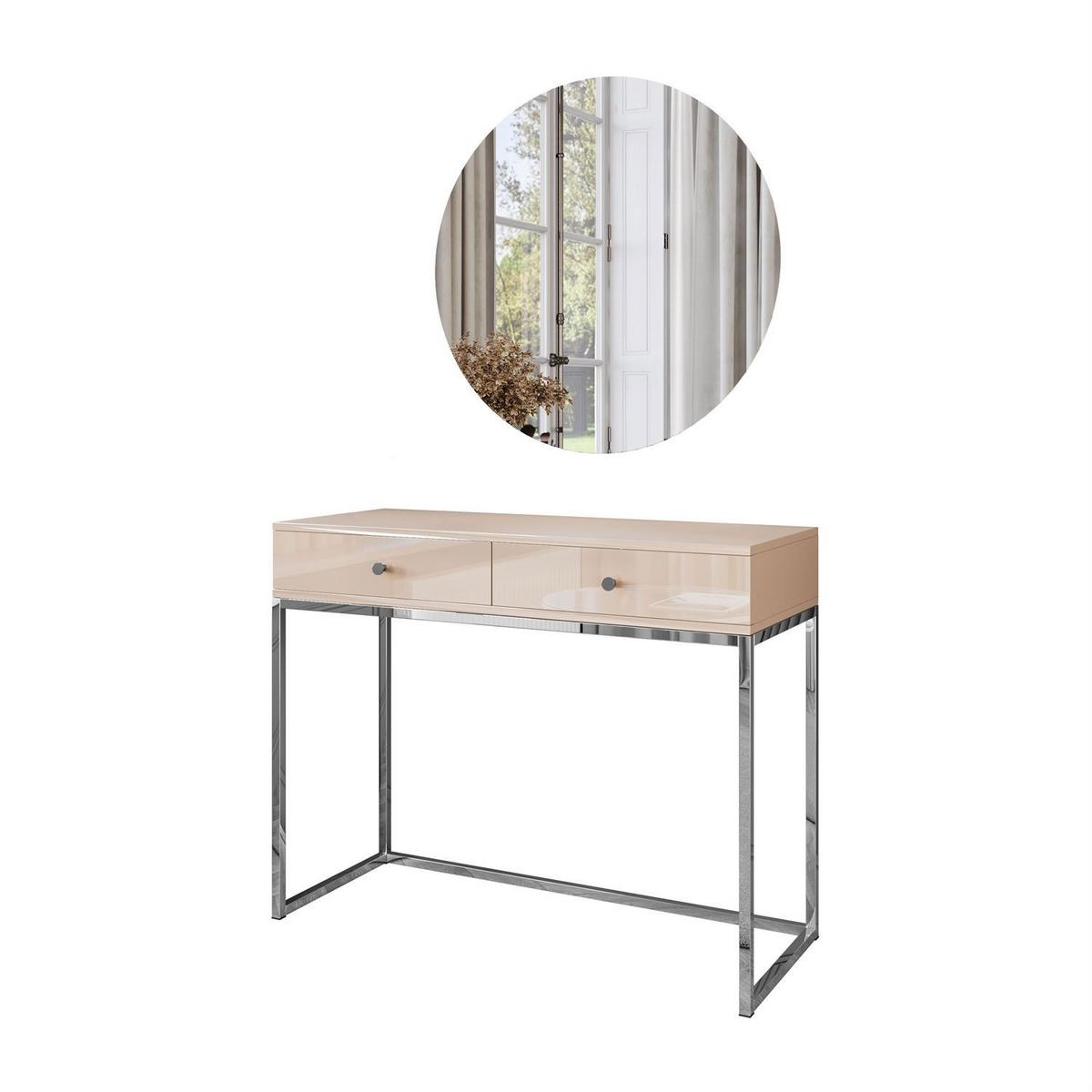 SCHMINKTISCH Blanco Glamour auf verchromtem Gestell mit LED-Spiegel silberner Griff - Kaschmir/Silberfarben, Holzwerkstoff (100/81/42cm) - Lookway