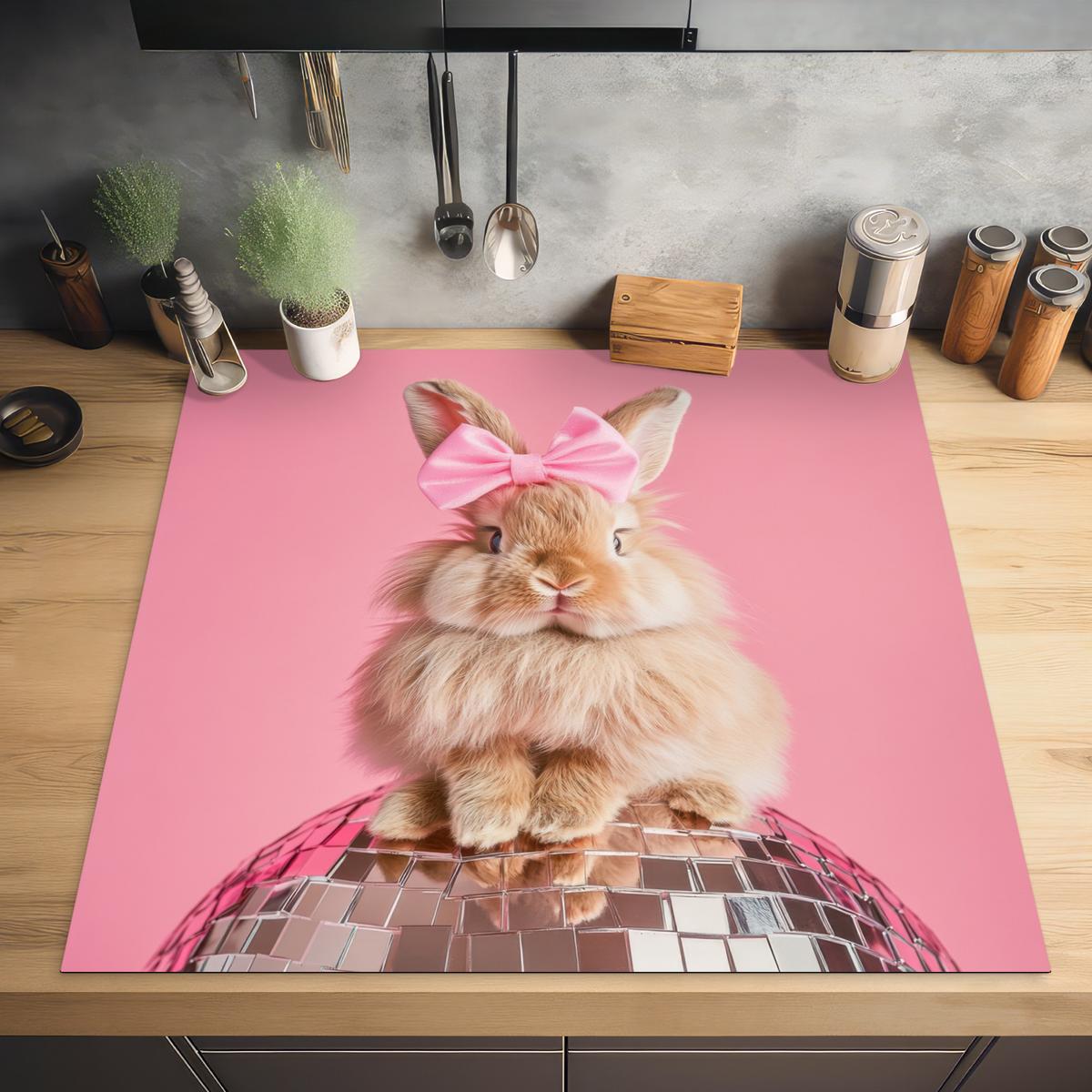 HERDABDECKPLATTE Schleife - Discoball - Kaninchen Induktionsmatte 78x78 cm - Pink, Kunststoff (78/78/0.2cm) - MuchoWow