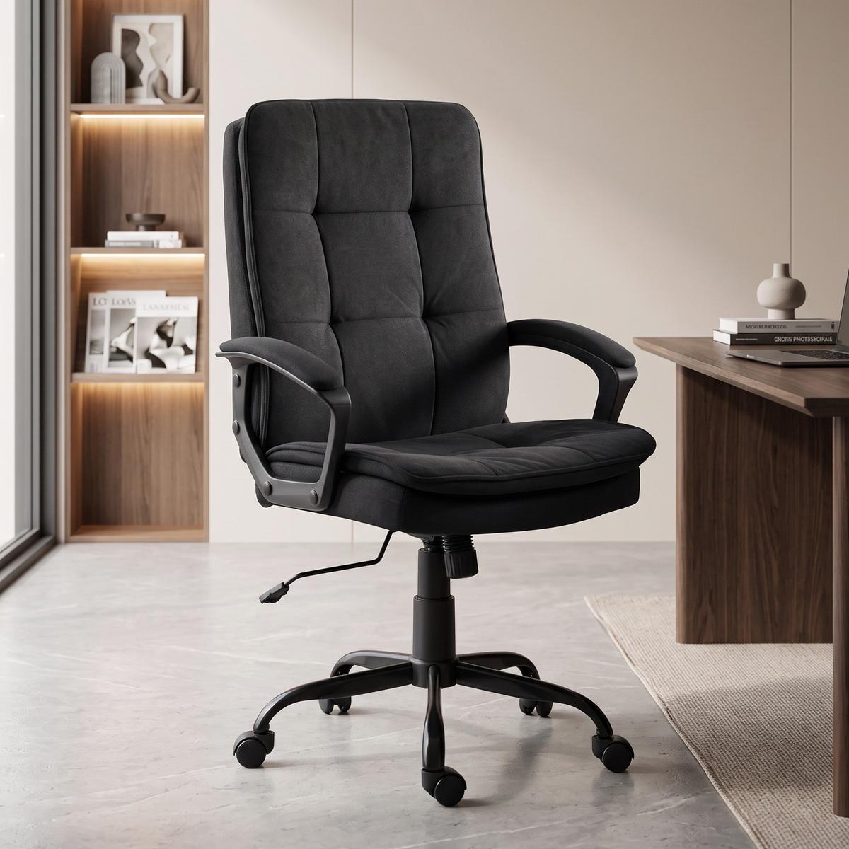 BÜROSTUHL Leinen Schwarz - Schwarz, Textil/Metall (63/112/70cm) - HOMCOM