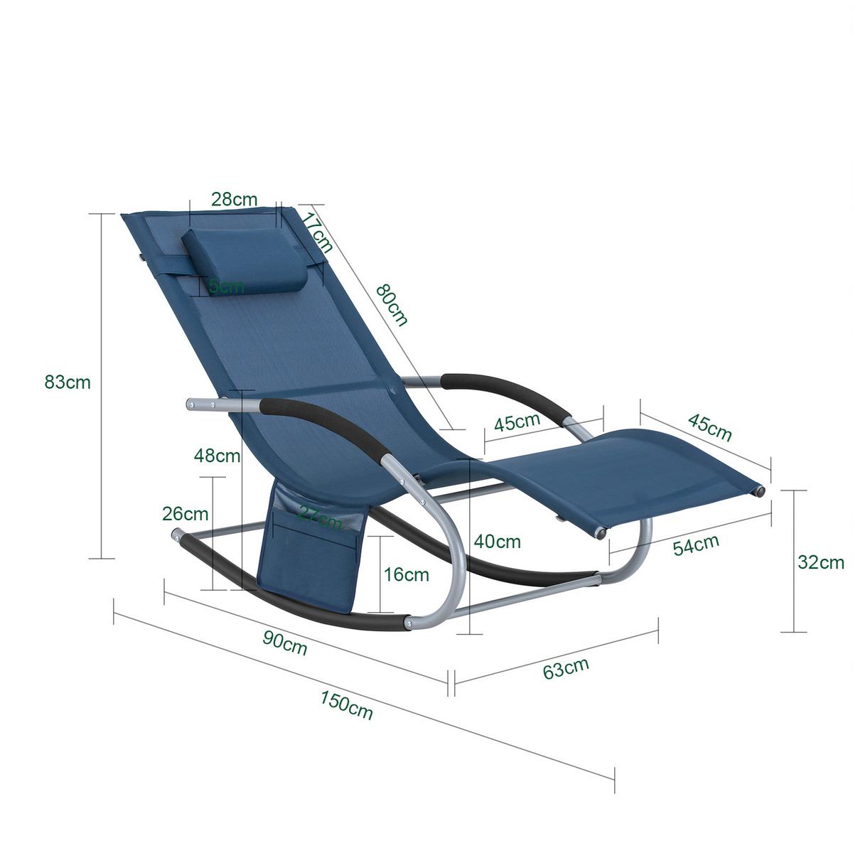 SONNENLIEGE mit Kopfkissen, Gartenliege bis 150kg, Denimblue - Dunkelblau, Metall (63/87/150cm) - SoBuy