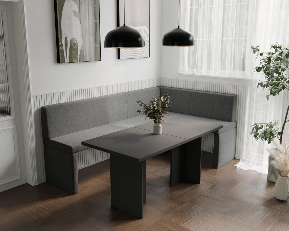 ECKBANK rechts OWEN Webstoff, 142/196 cm Dunkelgrau - Dunkelgrau, Holz/Textil (142/196cm) - Idohome