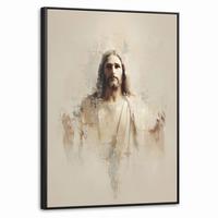 LEINWAND Bilder mit Rahmen - Porträt - Abstrakt - Jesus - Beige - 70x100 - Beige, Textil (70/100cm) - MuchoWow