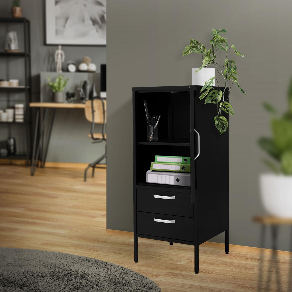 VITRINENSCHRANK 42 x 102 x 40 cm Schwarz aus Stahl - Schwarz, Metall (40/102/42cm) - ML-DESIGN