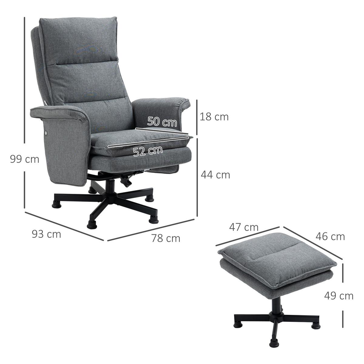 MASSAGESESSEL mit Fußhocker, Elektrischer Fernsehsessel mit Leinenoptik Grau - Grau, Kunststoff (93/99/78cm) - HOMCOM