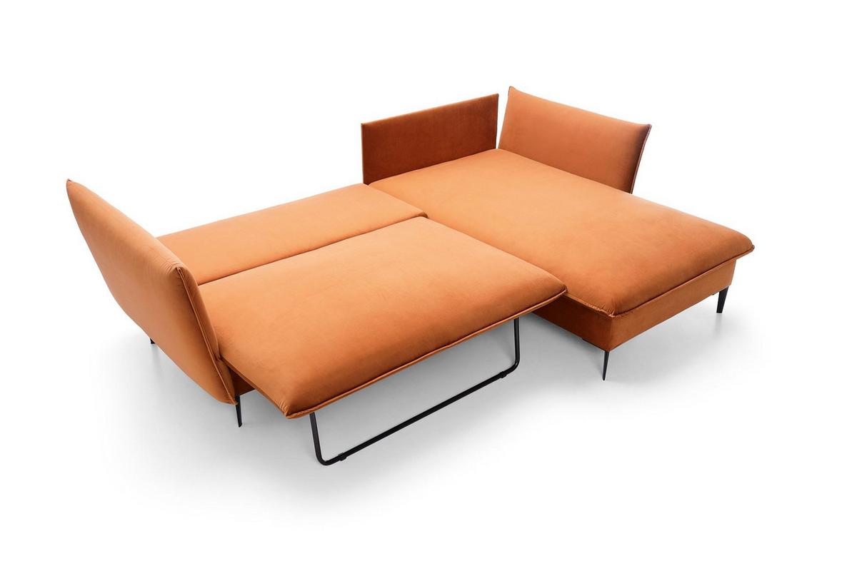 ECKSOFA SOLE Orange Plüsch-Stoff mit Schlaffunktion - Orange, Holz (258/167cm) - MASSENO