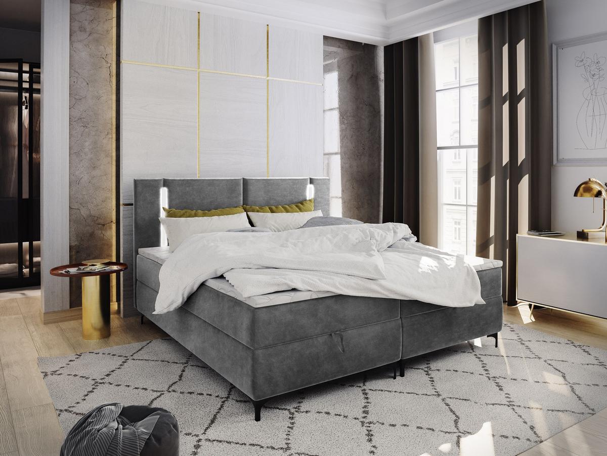 BOXBETT ALBA 180x200 cm mit Matratze und Topper - Hellgrau - Hellgrau, Holz (180/200cm) - MASSENO