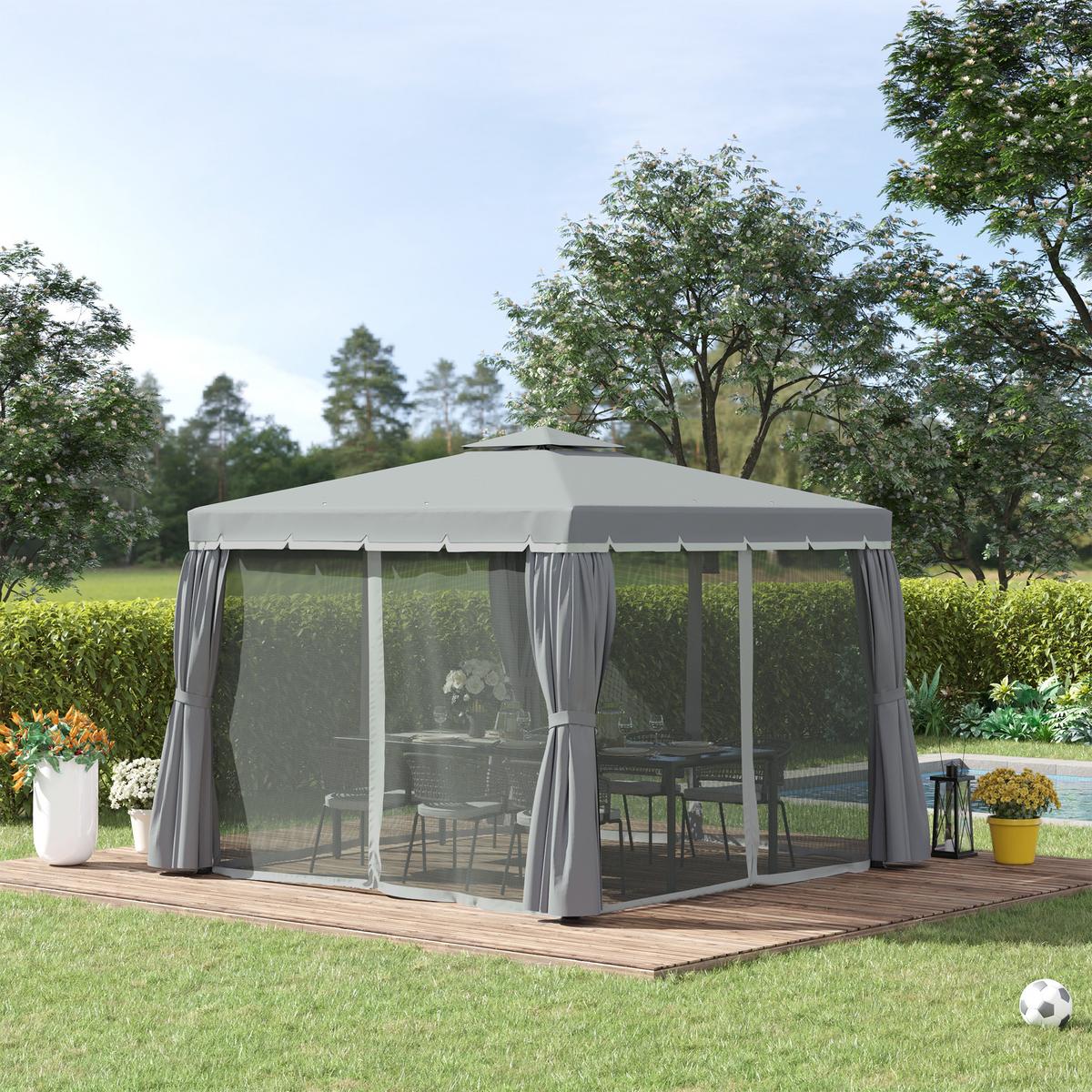 PAVILLON, Dunkelgrau, Aluminium, Metall, Polyester - Dunkelgrau, Metall (2.96/2.65/2.96cm) - Outsunny