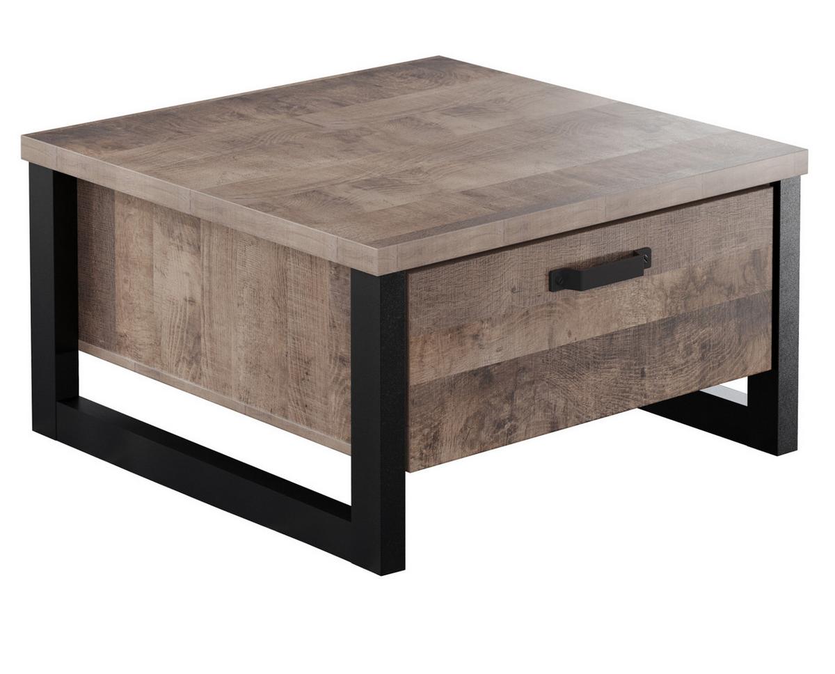 COUCHTISCH Eiche Tabak, schwarz 80 x 80 cm quadratisch, Beistelltisch mit 2x Schubkasten - Eichefarben/Schwarz, Holzwerkstoff/Kunststoff (80/80/45cm) - Top.Furn