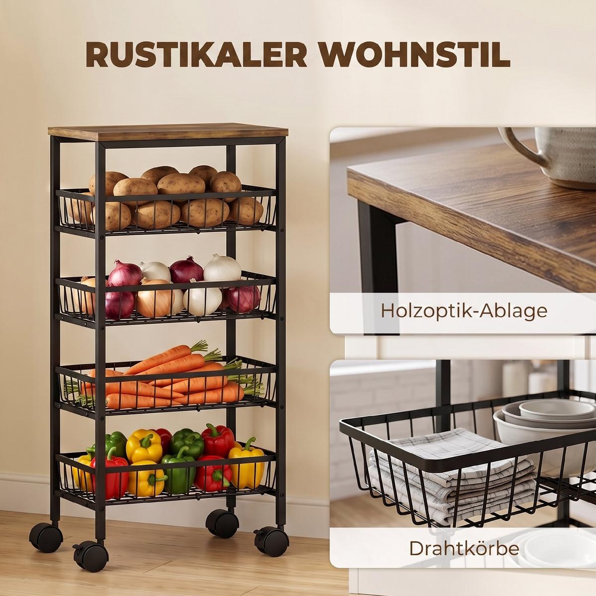 AUFBEWAHRUNGSWAGEN Spanplatte Rustikal-Braun - Braun, Holzwerkstoff (24/81.5/40cm) - HOMCOM
